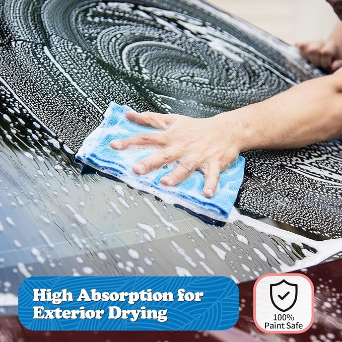 Microfiber Cleaning Cloth, Shop Towels Bulk, 24 Pack Blue Microfiber Towels for Cars, All-Purpose Absorbent Cleaning Rags, Dust Cloth for Automotive, Mechanic, Garage, Bar, 12 x 11 inch