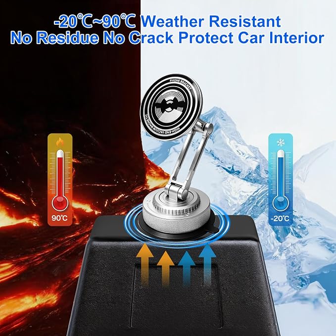 All-Metal Alloy Long Arm Magnetic Suction Cup Car Phone Mount(Silver) | Strong Powerful Magnetic Heavy-Duty Windshield Dash 360° Mechanical Rotation Cell Mobile Phone Vehicle Bracket for All Cars