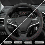 Customized Auto Car Steering Wheel Cover for Chevy 14.5-15 inches, Steering Wheel Cover for Chevrolet (Black+Red - Standard Size)