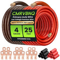 4 Gauge Battery Cable CCA Wire Kit, 25ft Each Red Black with Terminals Heat Shrink Tubes Low Voltage Primary Automotive Power Ground Cable for Car Audio Amp Subwoofer RV Wiring
