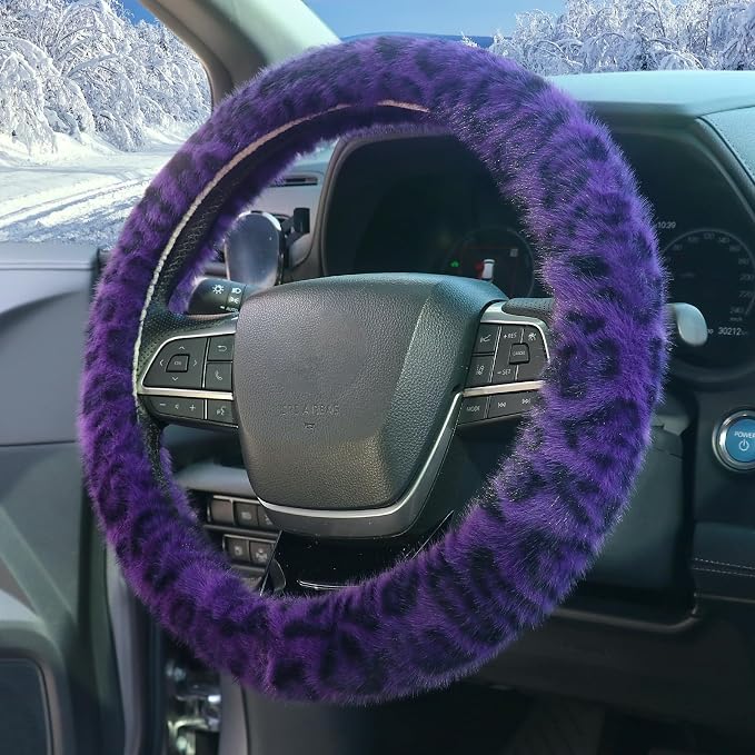 Purple Leopard Cheetah Steering Wheel Cover for Women Girls, Anti-Slip High Elastic Breathable Car Steering Wheel Cover, Universal 15 Inch Fit for Cars, Auto, SUVs