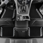 Leather Steering Wheel Cover and Waterproof Car Floor Mats,Microfiber Universal Car Combo Fit for 95% Sedan,SUV,Cars,14.5-15inch Sporty Anti-Slip Safety Comfortable Design(Black＆Gray)
