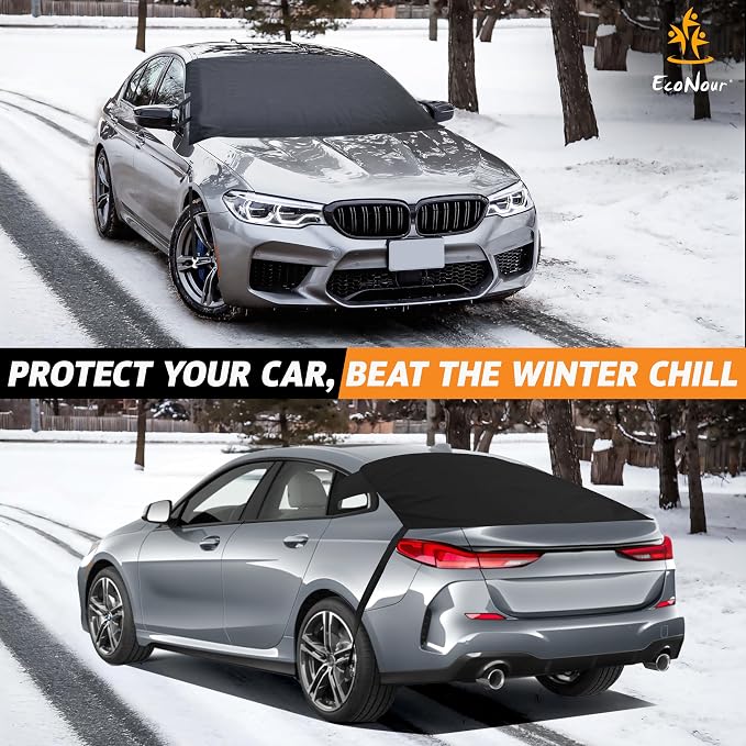Car Windshield Snow Cover Front and Rear Bundle | Upgraded 600D Oxford Fabric | Water, Heat & Sag-Proof Windshield Snow Cover | Back Window Frost Cover Fits Most Sedans, SUVs & Vans | XX-Large