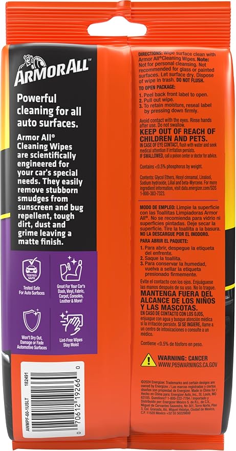 Car Interior Cleaner Wipes, Interior Cleaning Wipes for Cars, Trucks, Motorcycles, 60 Each (Pack of 6)