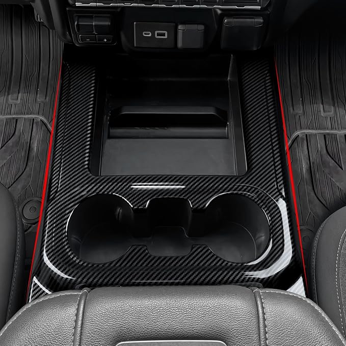 Car Sticker Center Console Front Cup Holder ABS Carbon Fiber Decal Interior Trim Cover for 2019-2025 Chevy Silverado | for 2019-2021 GMC Sierra 1500 2500 3500 HD Accessories