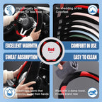 Furry Cute Soft D Shaped Steering Wheel Cover 15 inch Black Red | Fluffy Short Plush Car Accessories, Non-Slip Cold-Proof Sweat-Proof Colorfast, Universal 14.5 inch to 15 inch