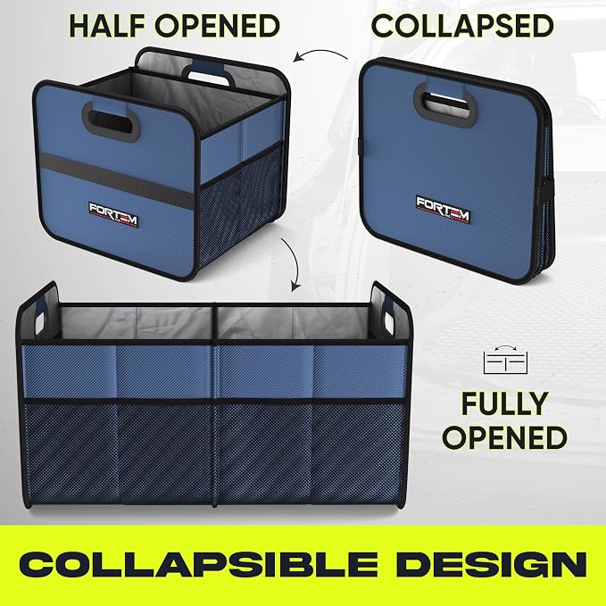 Car Trunk Organizer, Collapsible Two Compartment Organizer, Foldable SUV & Truck Storage for Car Accessories for Women Men, Non Slip Bottom, Sturdy Side Walls, Strong Handles, 45L