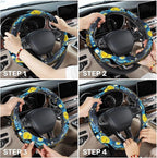 Blue Starry Gothic Steering Wheel Cover, Polyester Non-Slip Car Wheel Grip, Universal 15 Inch Auto Accessory