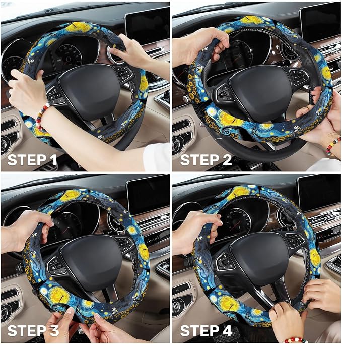 Blue Starry Gothic Steering Wheel Cover, Polyester Non-Slip Car Wheel Grip, Universal 15 Inch Auto Accessory
