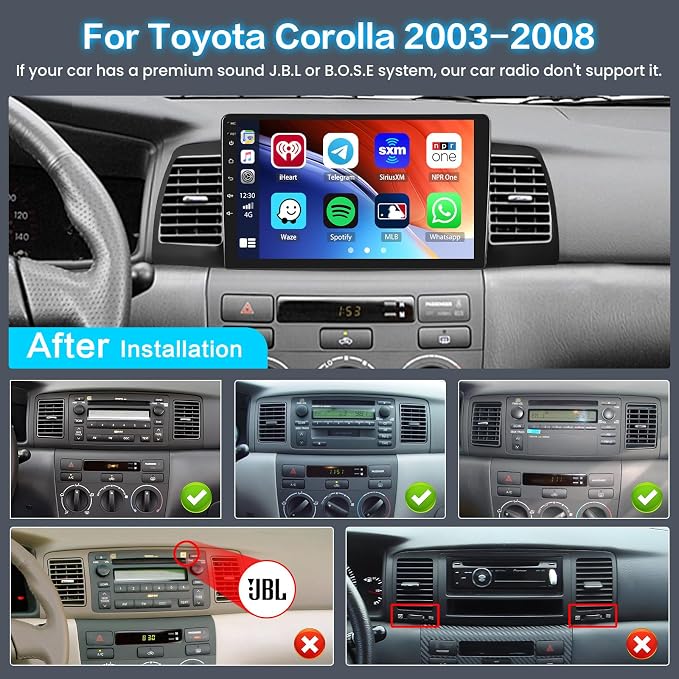 5Ghz WiFi 2G+64G Android 15 Car Radio for Toyota Corolla EX 2005-2012 with Wireless Carplay/Android Auto, 9 Inch IPS Touchscreen for Corolla Stereo with GPS Bluetooth FM/RDS SWC AHD Backup Camera MIC