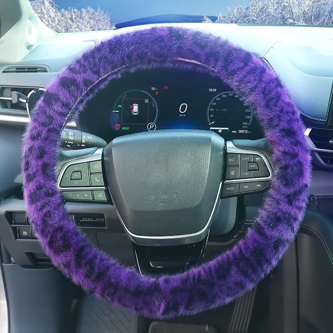 Purple Leopard Cheetah Steering Wheel Cover for Women Girls, Anti-Slip High Elastic Breathable Car Steering Wheel Cover, Universal 15 Inch Fit for Cars, Auto, SUVs