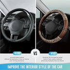Leopard Steering Wheel Cover for Women, Cute Anti-Slip Microfiber Leather, Universal Fit 14.5-15 Inch Round Steering Wheel - Brown