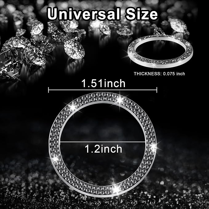 2 PCS Crystal Double Rhinestone Car Engine Start Stop Decoration Ring, Bling Car Interior Accessories for Women, Push to Start Button Cover Sticker, Automotive Decals, Glossy Black