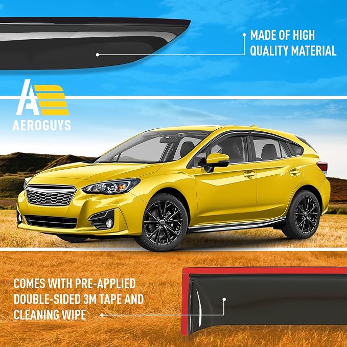 Extra Durable Window Deflectors Tape-On Window Visors Rain Guards Fit for Subaru Impreza 2017-2023 Hatchback, Sun Visors, Wind Vent for Shades, Exterior Car Accessories - 6pcs. AG0689