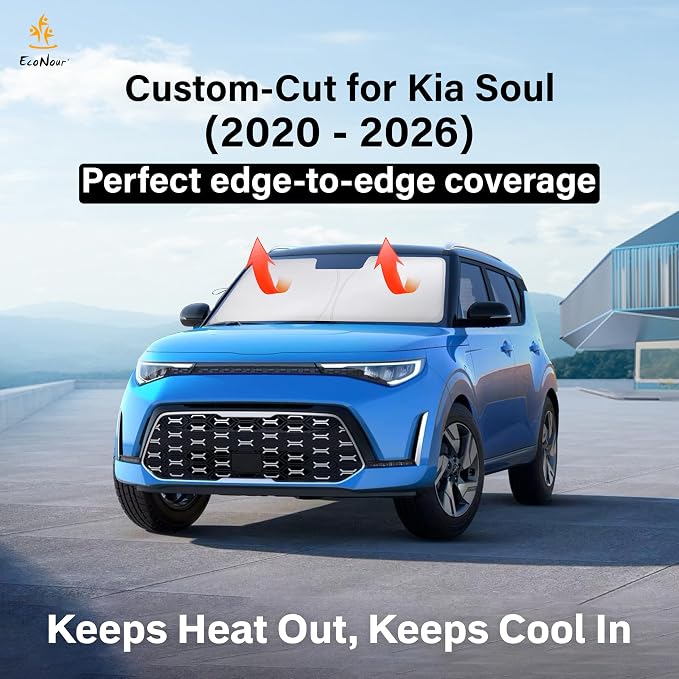 Windshield Sunshade for Kia Soul 2020-2024 2025 2026, Sun Visor for Front Windshield & Window Sun Shade Cover, UV Heat Blocker & Protector, Car Accessories