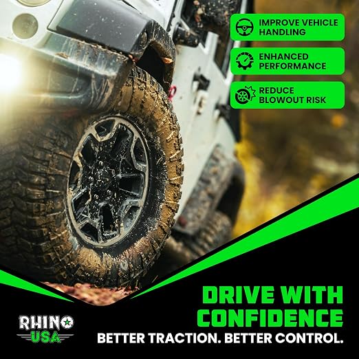 Rhino USA Adjustable Tire Deflators with Gauge (0-60psi) Calibrated & Automatic Tire Air Down Tool - Large 2" Easy Read Glow Dial & Solid Brass Hardware - Best Offroad Deflator for Jeep, Truck or ATV