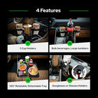 Triple Car Cup Holder Expander Attachable 2 Tray with Adjustable Base and Large Bottles