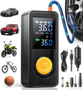 Tire Inflator Portable Air Compressor - 150 PSI 4X Fast Inflation Rechargeable Battery & 12V DC Adapter Powered Air Pump for Car Bike Motorcycle Tires Balls with LCD Display, LED Light