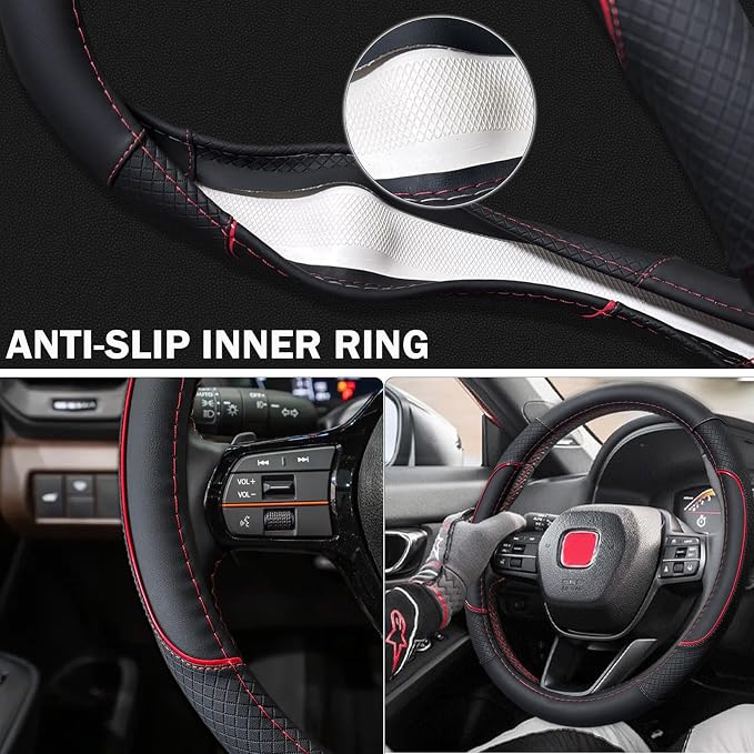 Auto Car Steering Wheel Cover for Hyundai,Tucson,Sonata,Elantra,Santa Fe,Genesis,Sonata Hybrid,Azera,Venue,Kona, 14.5-15 inches(Red-Standard Size)
