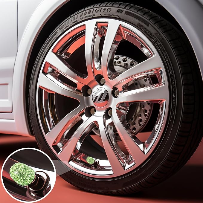 8PCS Bling Crystal Diamond Tire Stem Valve Caps, Dustproof Car Wheel Tire Valve Caps Universal Tire Valve Stem Covers for Cars, SUV, Trucks, Bikes, Motorcycles, Bicycles (Green)