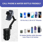 2-in-1 Car Cup Phone Holder Expander with Adjustable Base, 360°Rotation,Compatible with iPhone, Samsung & All Smartphones up to 4.13",Fit Most Bottles 10-32oz,Black