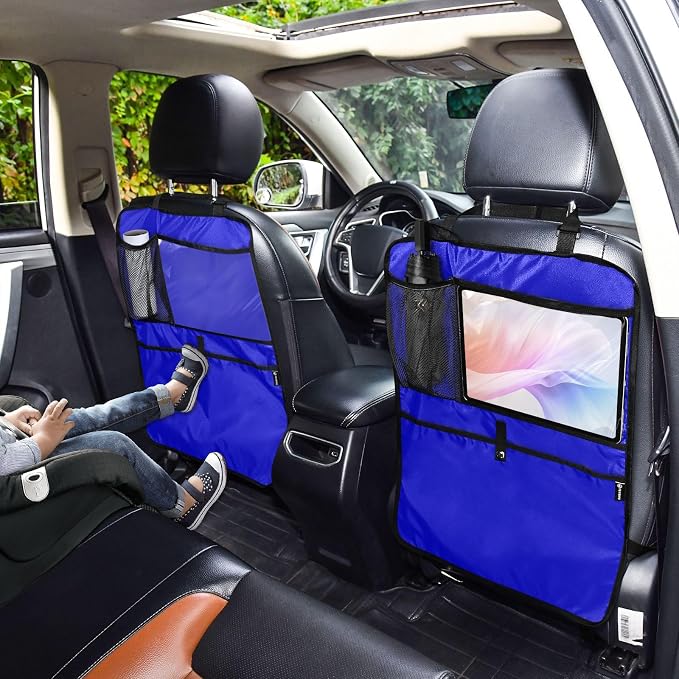 Medium Blue Seat Back Organizer Car Seat Back Storage Bag Anti-kick Pad, Seat Protectors for Back of Front Seats, 2 Pack