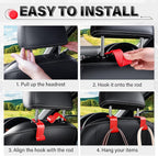 Universal 2 Pack Car Seat Headrest Purse Hook, Carbon Fiber Back Seat Hook Storage Organizer Hanger for Purse Handbag Coat, Car Interior Accessories(Red)