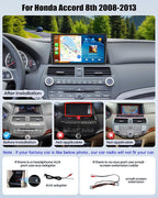 8Core 6G+128G Android Car Radio Stereo for Honda Accord 2008 2009 2010 2011 2012 2013 Upgrade 10.1 Inch Touch Screen with 360° Panoramic View CarPlay Android Auto Mirror Link WiFi Backup Camera