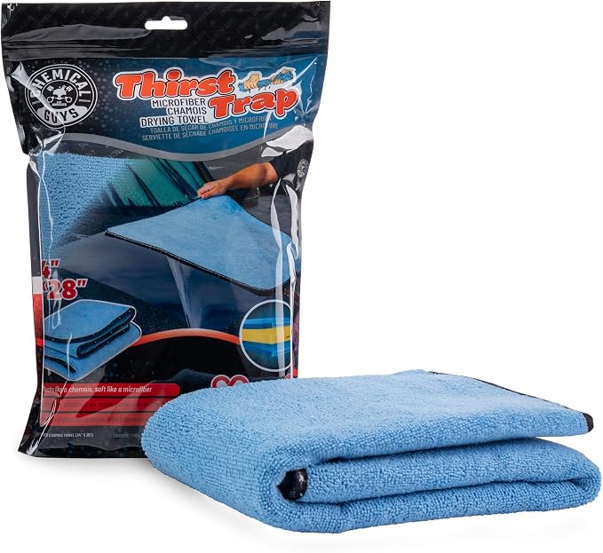 Thirst Trap Microfiber Chamois Towel, Safe for Cars, Trucks, SUVs, RVs, Motorcycles, & More, 24"x28" (Blue) 1 Pack