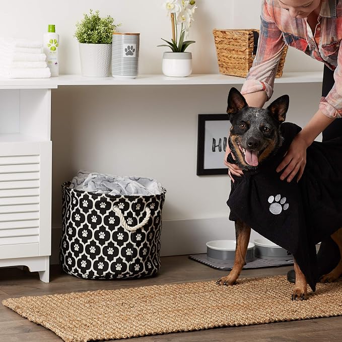 Pet Grooming Towel Collection Absorbent Microfiber X-Large, 41x23.5", Embroidered Black