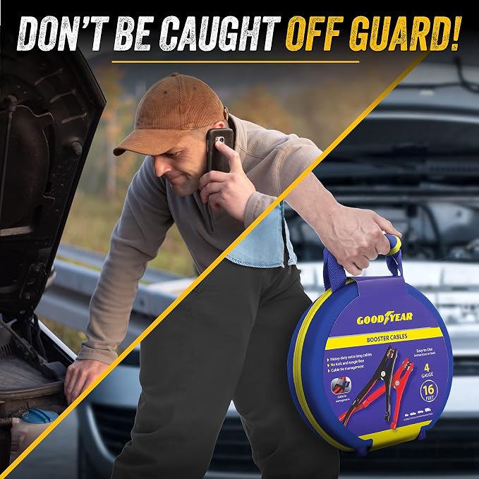 Goodyear Heavy Duty Jumper Cables for Car Battery - 4 Gauge Thick Wire, Extra Long 20 ft Booster Cables with Carrying Case for Cars, Trucks, SUVs, Emergency Roadside Kit Car Accessories