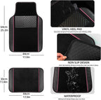 10 Pcs Car Floor Mats Full Set Car Accessories, Microfiber Leather Steering Wheel Covers 14.5-15 inch, Center Console Cover, Seat Belt Pads, Cup Coasters, Universal Interior Decor(Pink)