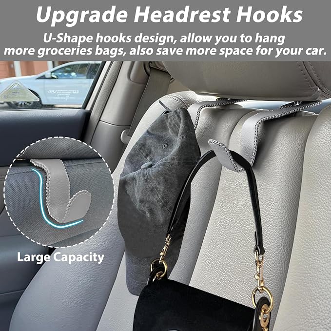 Car Purse Hook, Headrest Hooks for Car Bag Hooks Seat Hooks Holder Car Accessories Interior, 2Pack Grey