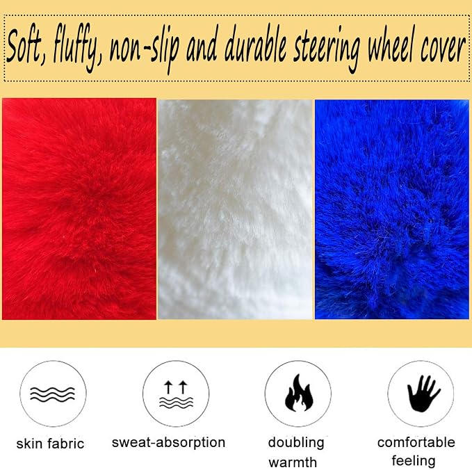 Fluffy Steering Wheel Cover for Women Fuzzy Steering Wheel Cover Winter Warm Faux Wool Plush Car Wheel Cover Furry Steering Wheel Protector Universal Fit 15 Inch (Blue)