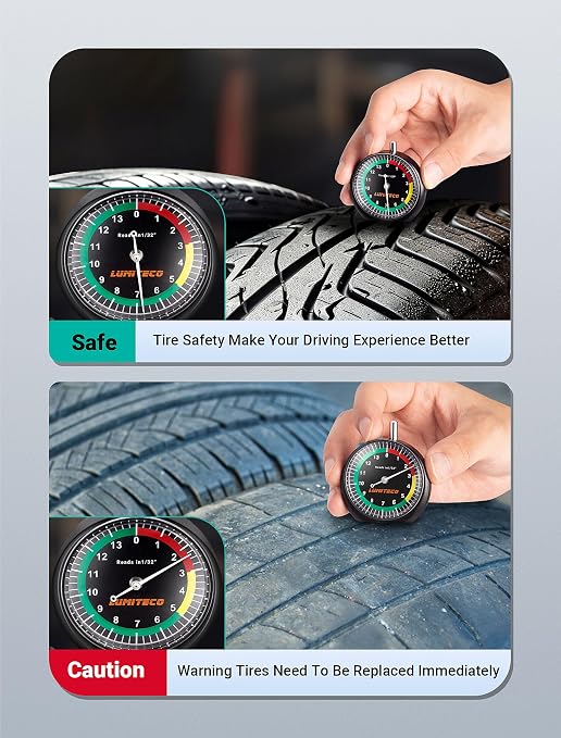4-Pack Tire Tread Depth Gauge, Dial Type Tire Depth Gauge Reads in 1/32" for Tread Wear, Professional Pocket Tire Gauge with Case for Truck, Motorcycle, Car and Bus Tyre in 32nds