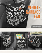 Car Trash Can with Lid, Cute Leakproof Car Trash Garbage Bag Hanging Vehicle Trash Bin Small Portable Automotive Garbage Cans Organizer for Back/Front Seat/Console(Trapezoid,Cow Print)
