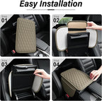 Car Center Console Cover, Upgraded Leather Car Armrest Cushion with 2 Storage Pockets, Universal Waterproof Cushion Pad, Non-Slip Car Interior Accessories, Fits Most Sedans SUVs Trucks (Beige)