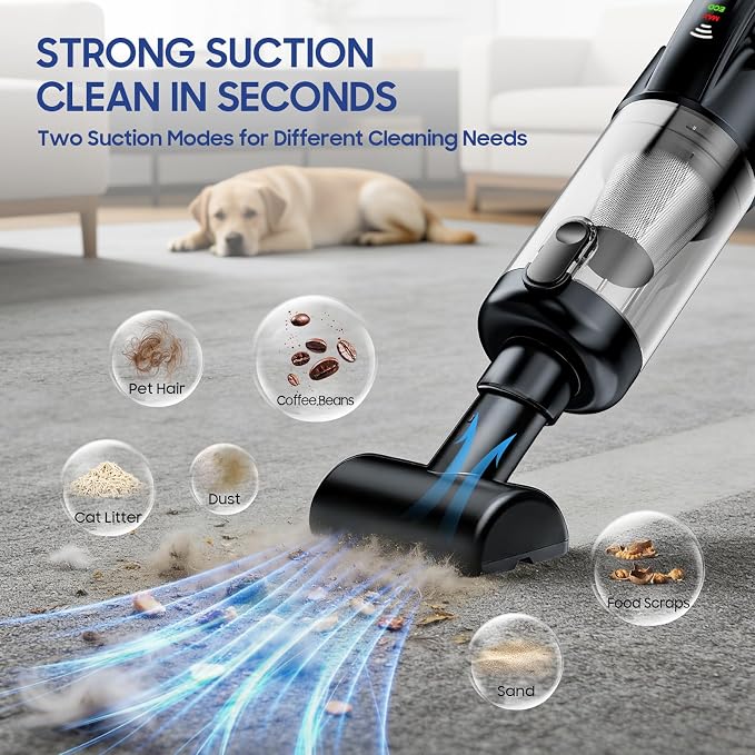 Handheld Vacuum Cordless, 17000Pa Car Vacuum Portable Cordless with Brushless Motor, 2-in-1 Vacuum Cleaner with Multi-Nozzles & Washable Filters, 2 Suction Modes for Home, Car, Office, Pet Hair
