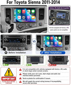 4 Core+64G Android 15 Car Stereo for Toyota Sienna 2011-2014 with Wireless Carplay Android Auto, 9 Inch Touch Screen Radio Support GPS/ 5G WiFi/Bluetooth/SWC+Backup Camera