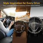 Daisy Flower Steering Wheel Cover 15 Inch + 2Pc Cute car Coasters Set | Anti-Slip Breathable Universal Car Wheel Cover Soft Comfort Grip Accessories for Women Men