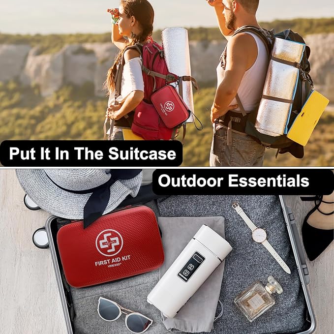Premium First Aid Kit, 320 Piece Waterproof Hard Shell Eva First Aid Kit for Home, Camping, Cars, Hiking, Travel, Businesses & Outdoor Emergencies - Emergency Medical Kits (Red)