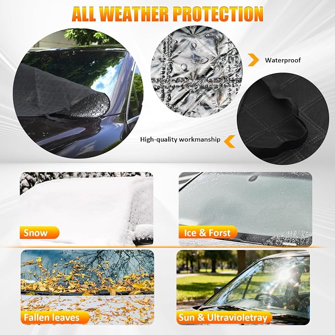 Car Windshield Snow Ice Cover, Laser Titanium Silver Windshield Snow Ice Cover with Magnetic Edges Used for Snow Protection, Rain and Sun, Fits for Most Cars, SUV(63"x47")