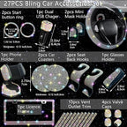 27 PCs Multicolor Bling Car Accessories Set for Women, Steering Wheel Covers Universal Fit 15 Inch, Bling License Plate Frame, Bling Phone Holder, Bling Car Coasters
