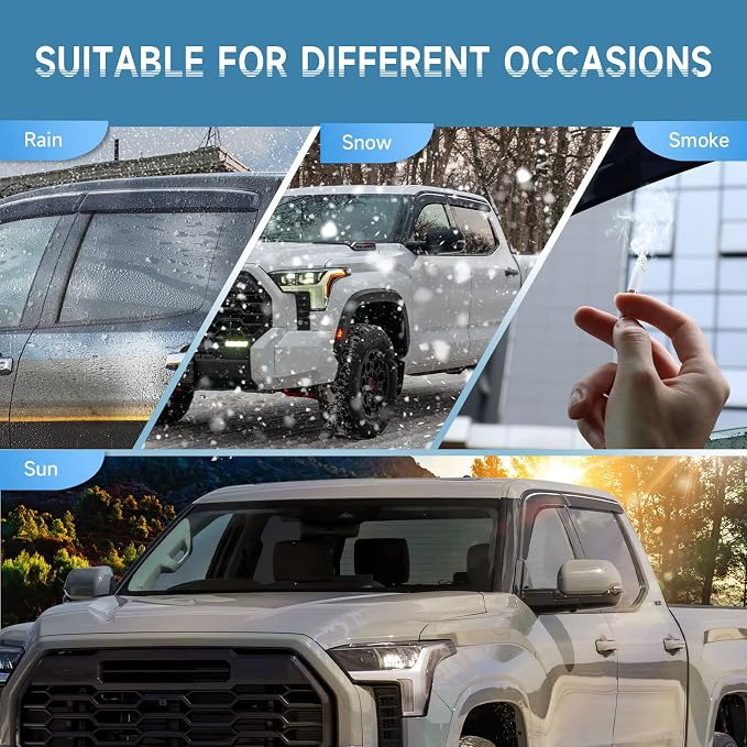 Smoke Rain Guards Fit for Toyota Tundra CrewMax 2022 2023 Tape-On Side Shatterproof Window Visor, Window Deflectors, Vent Deflectors, 4-Piece Set