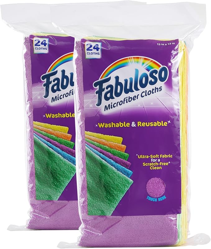 Microfiber Cleaning Cloths for Home & Car, Lint-Free Scratch-Free Rags for Glass, Kitchen & Wood, Reusable Machine Washable, Absorbent for Dusting & Wiping, Rainbow, 13 x 13 in, 24 Ct - 2 Pk