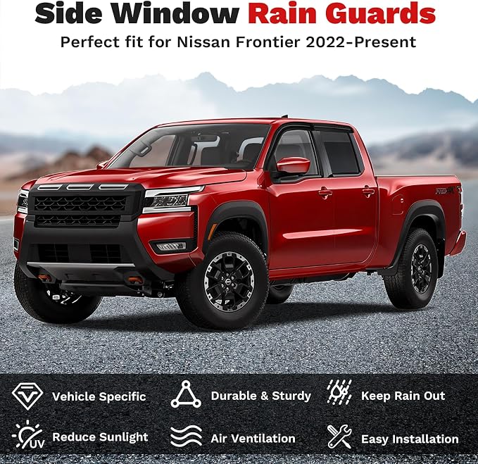 Frontier Rain Guards - Window Visors for Nissan Frontier Crew Cab 2022-2025 2026, Outside-Mount Tape-On Side Window Wind Deflectors for Frontier Accessories, Vent Visors Shades Rainproof 4PCS