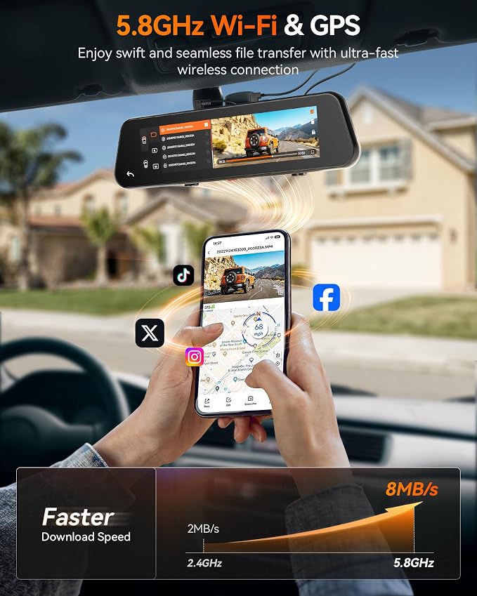 G900 PRO-N Mirror Dash Cam with 8MP STARVIS 2 IMX678, 12" 4K Front and 2.5K Rear View Mirror Camera, 5.8GHz WiFi, Voice Control, Smart Night Vision, Loop Recording (SD Card Not Included)