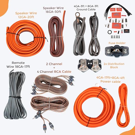 4 Gauge Dual Amplifier Wiring Kit, 2000W CCA Amp Install Kit for 2 Amplifiers – EA-PRMK4