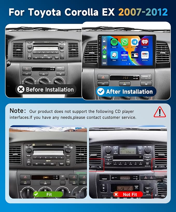 5G WiFi Car Radio Stereo for Toyota Corolla EX 2007-2012 Android 15 Wireless Carplay Android Auto, 9“ Touch Screen Bluetooth Car Audio,GPS,FM/RDS,SWC+AHD Backup Camera, 2G+64G