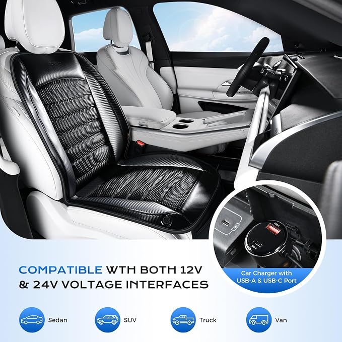 Coverado Cooling Car Seat Cover, Ventilated Seat Cushion for Summer, Cooling Car Seat Pad with Dual Powerful Turbo Fans Universal Fit for Sedan SUV Truck Van, Gray